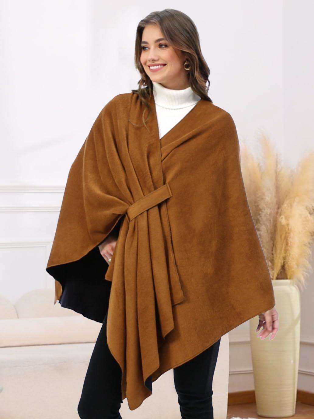imageMoss Rose Womens Shawl Wrap Poncho Ruana Cape Open Front Cardigan Shawls for Fall WinterCamel