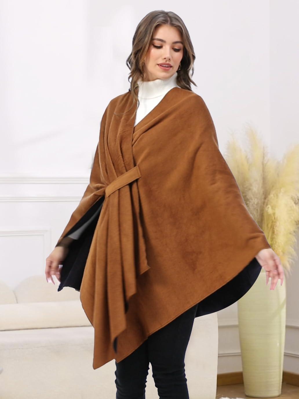 imageMoss Rose Womens Shawl Wrap Poncho Ruana Cape Open Front Cardigan Shawls for Fall WinterCamel