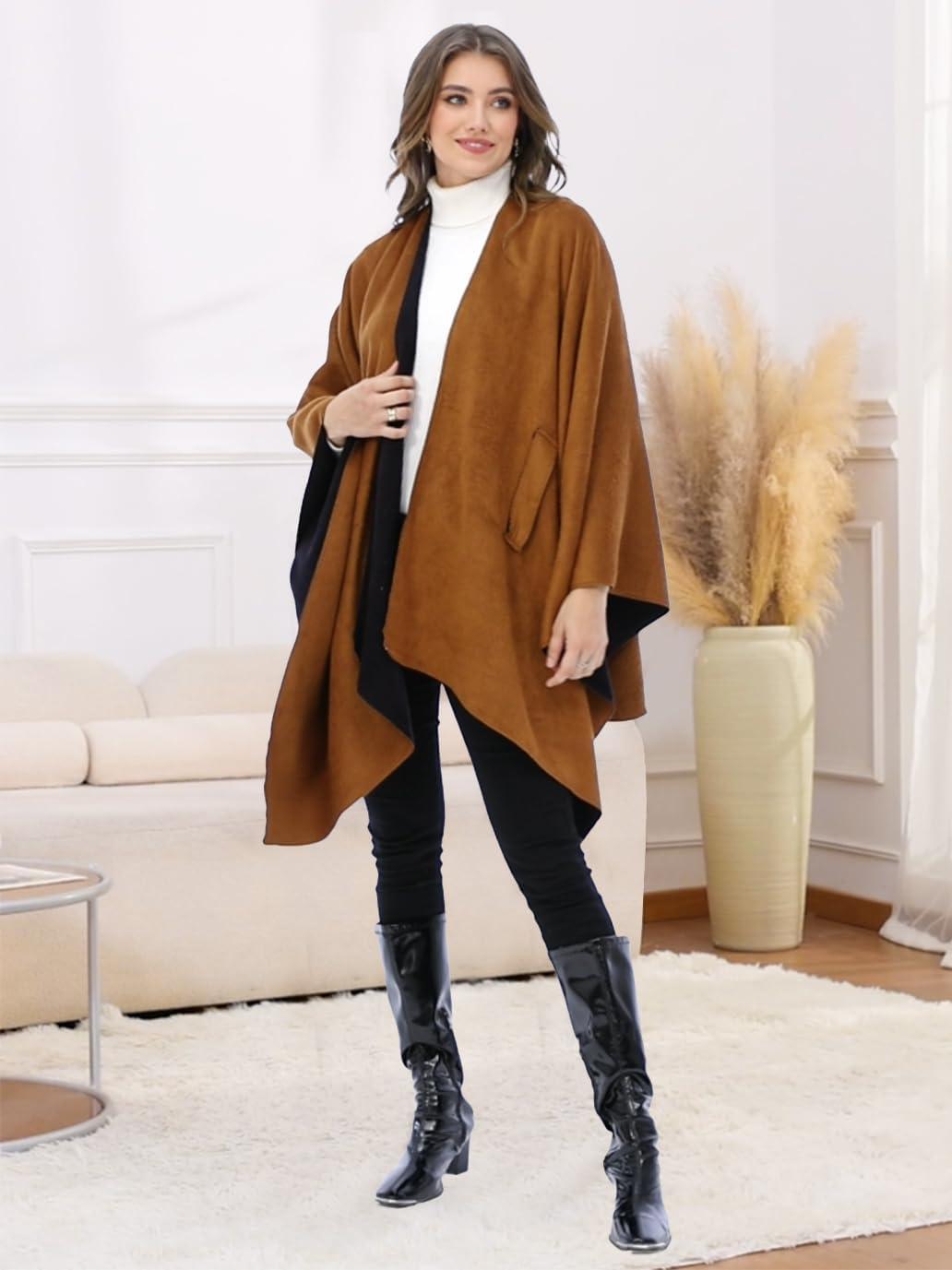 imageMoss Rose Womens Shawl Wrap Poncho Ruana Cape Open Front Cardigan Shawls for Fall WinterCamel