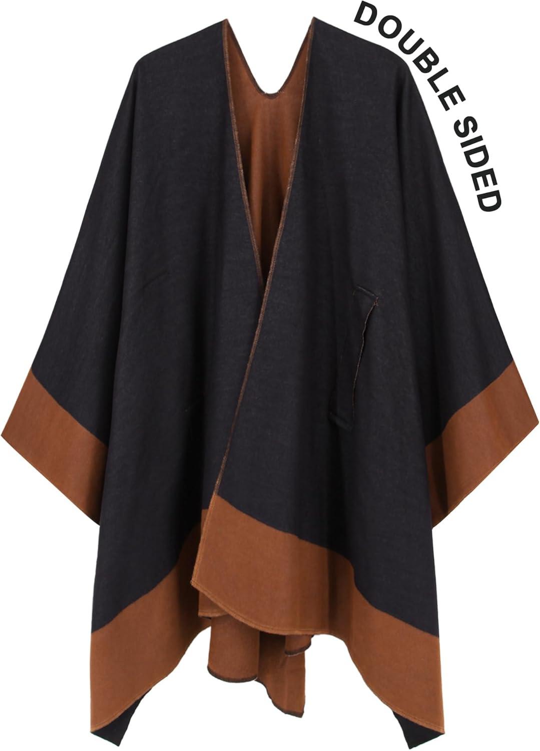imageMoss Rose Womens Shawl Wrap Poncho Ruana Cape Open Front Cardigan Shawls for Fall WinterCamelblack