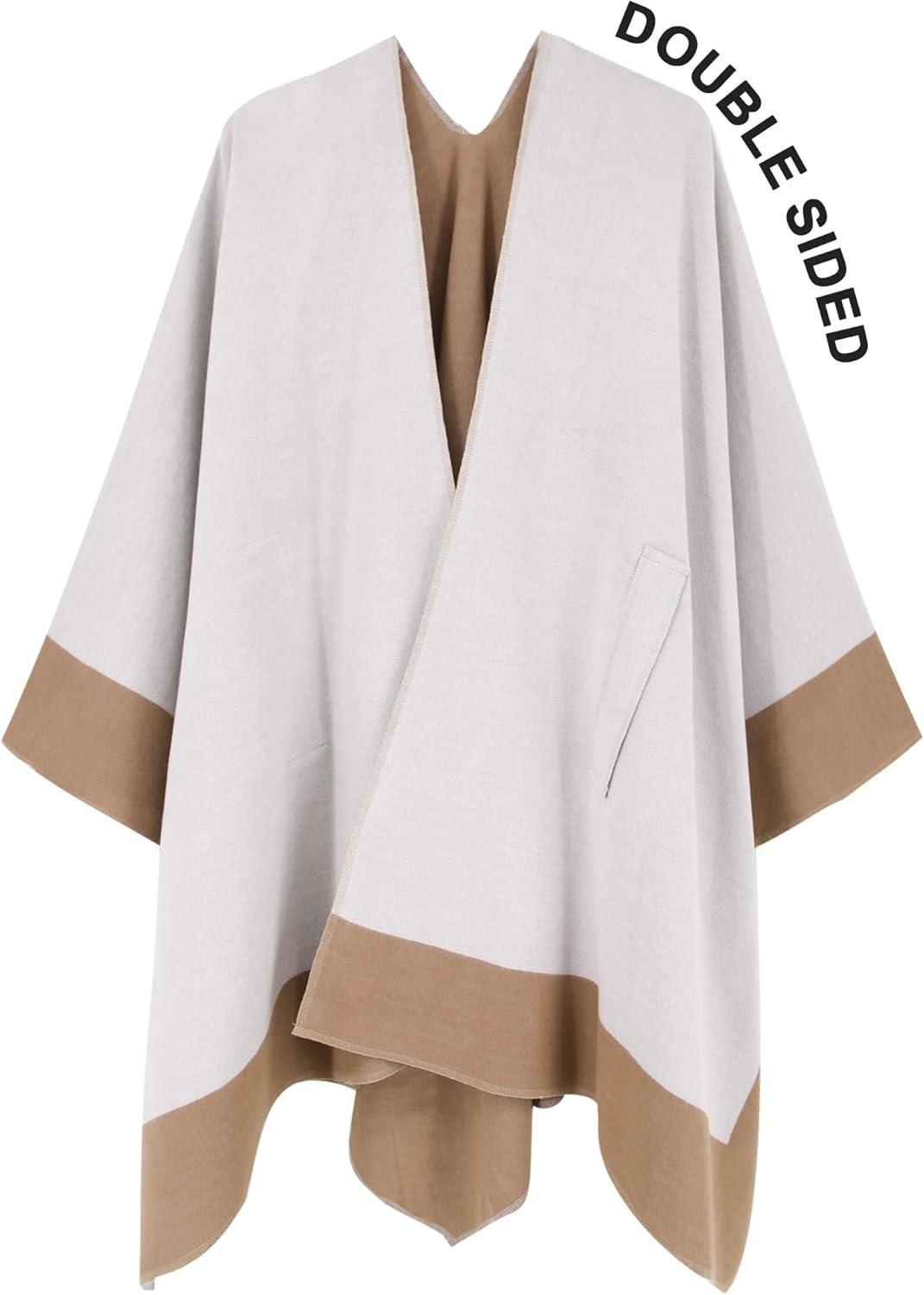 imageMoss Rose Womens Shawl Wrap Poncho Ruana Cape Open Front Cardigan Shawls for Fall WinterCameloff White