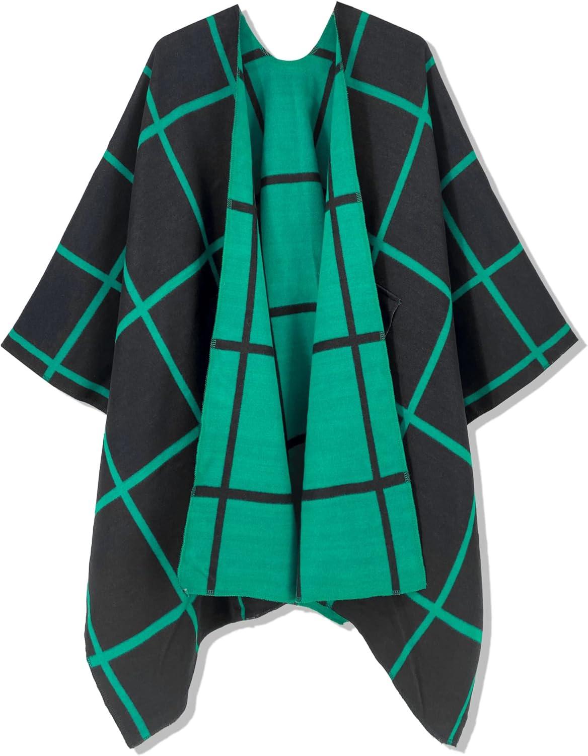 imageMoss Rose Womens Shawl Wrap Poncho Ruana Cape Open Front Cardigan Shawls for Fall WinterGreenblack