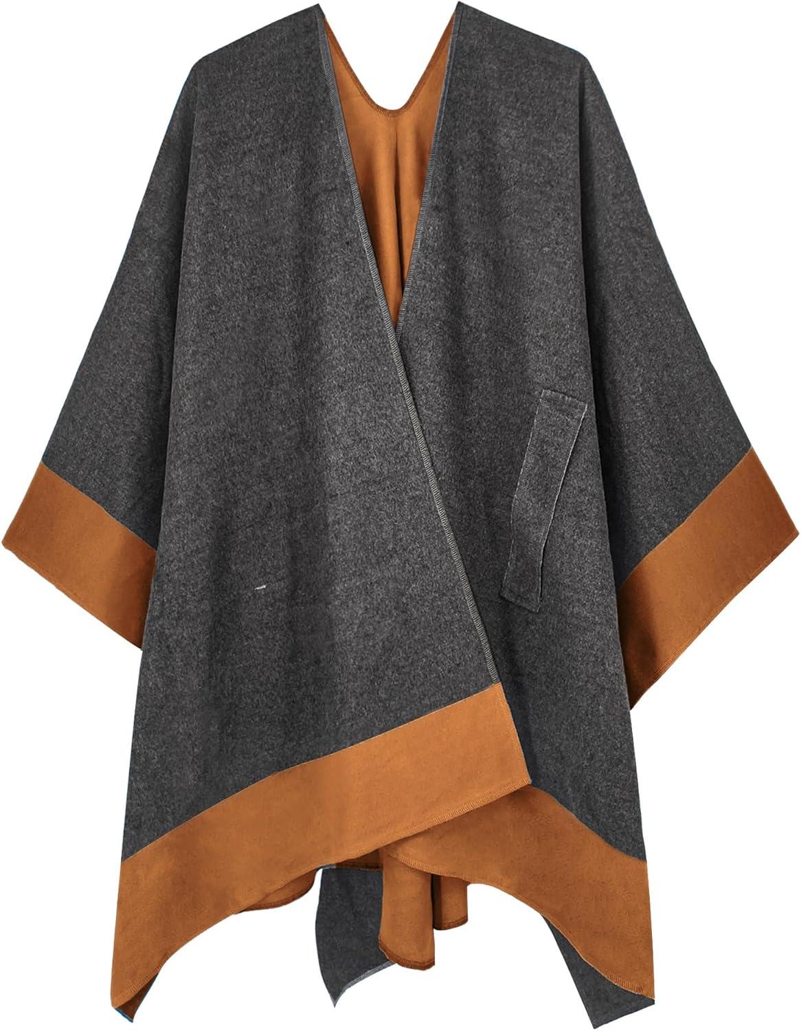 imageMoss Rose Womens Shawl Wrap Poncho Ruana Cape Open Front Cardigan Shawls for Fall WinterGreycamel