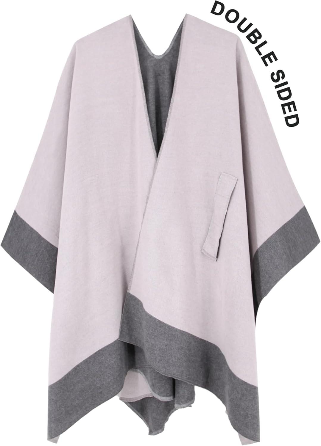 imageMoss Rose Womens Shawl Wrap Poncho Ruana Cape Open Front Cardigan Shawls for Fall WinterGreypink