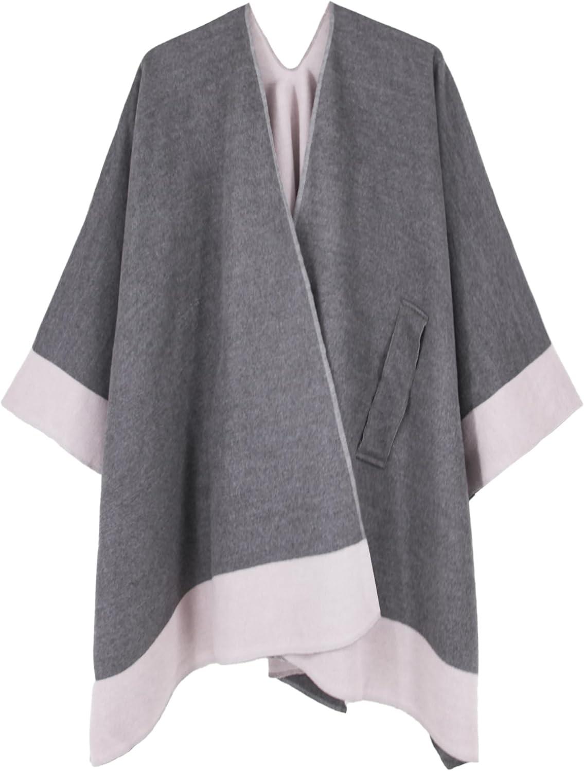 imageMoss Rose Womens Shawl Wrap Poncho Ruana Cape Open Front Cardigan Shawls for Fall WinterGreypink
