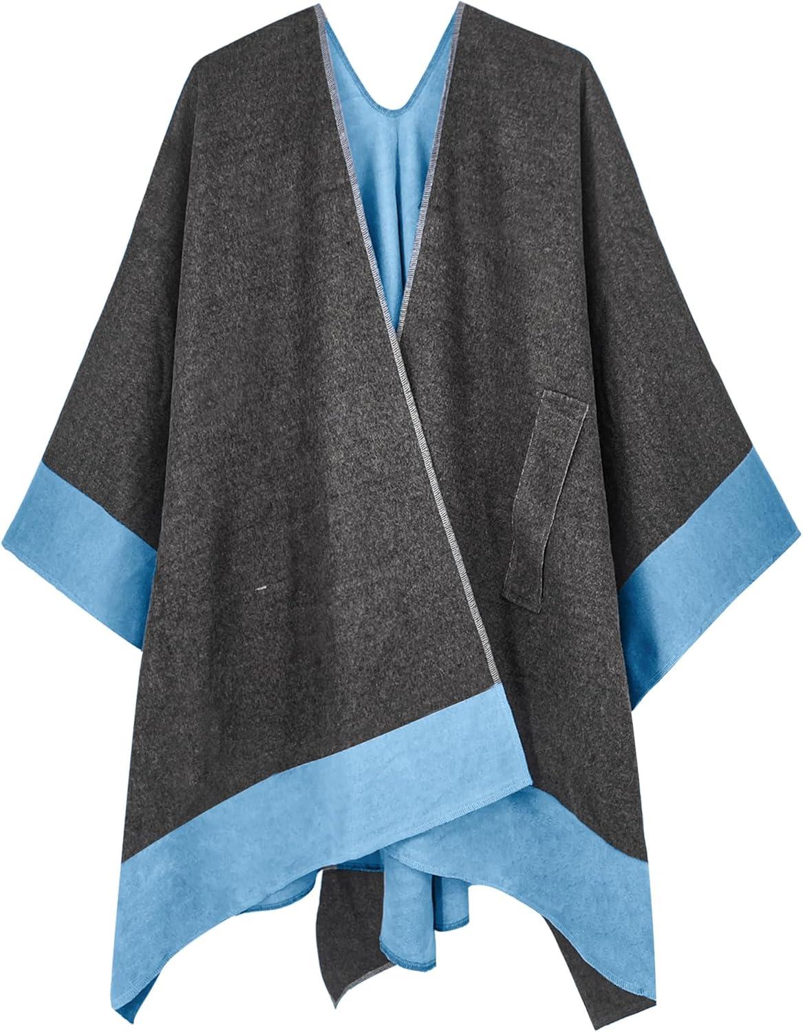 imageMoss Rose Womens Shawl Wrap Poncho Ruana Cape Open Front Cardigan Shawls for Fall WinterGreysky Blue