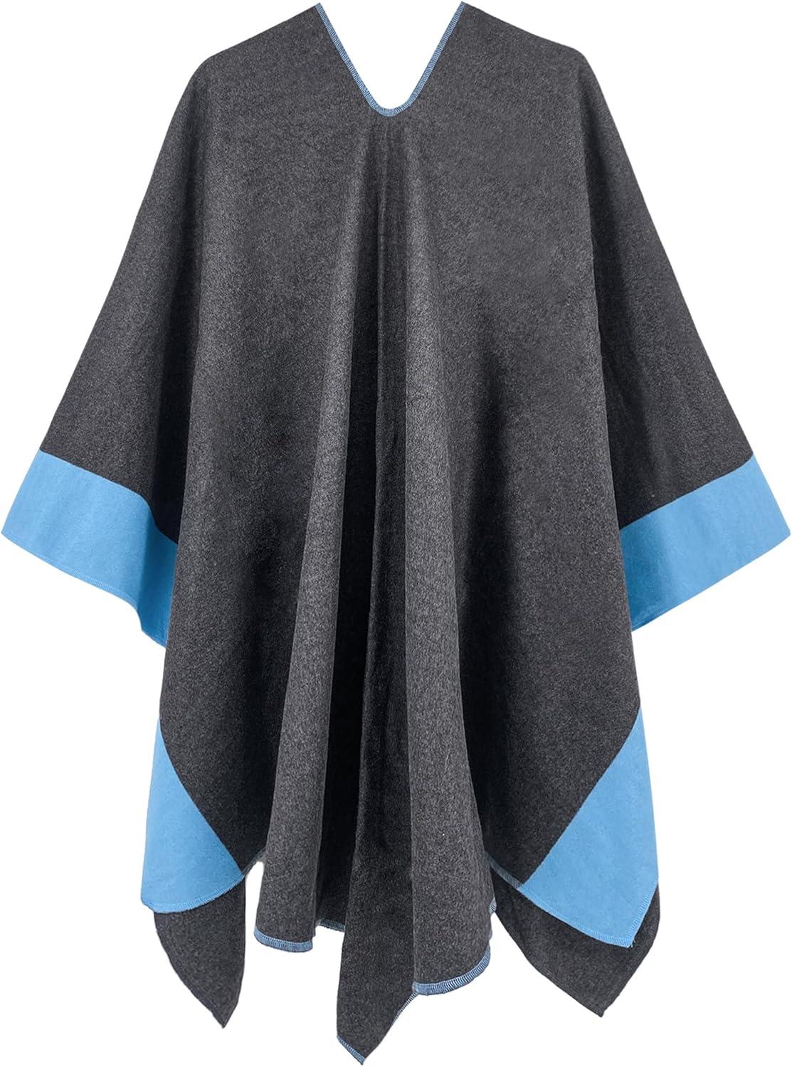 imageMoss Rose Womens Shawl Wrap Poncho Ruana Cape Open Front Cardigan Shawls for Fall WinterGreysky Blue