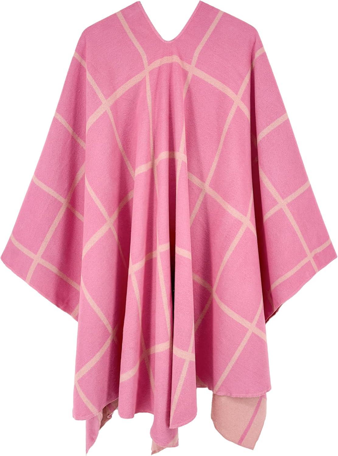 imageMoss Rose Womens Shawl Wrap Poncho Ruana Cape Open Front Cardigan Shawls for Fall WinterPink Plaid