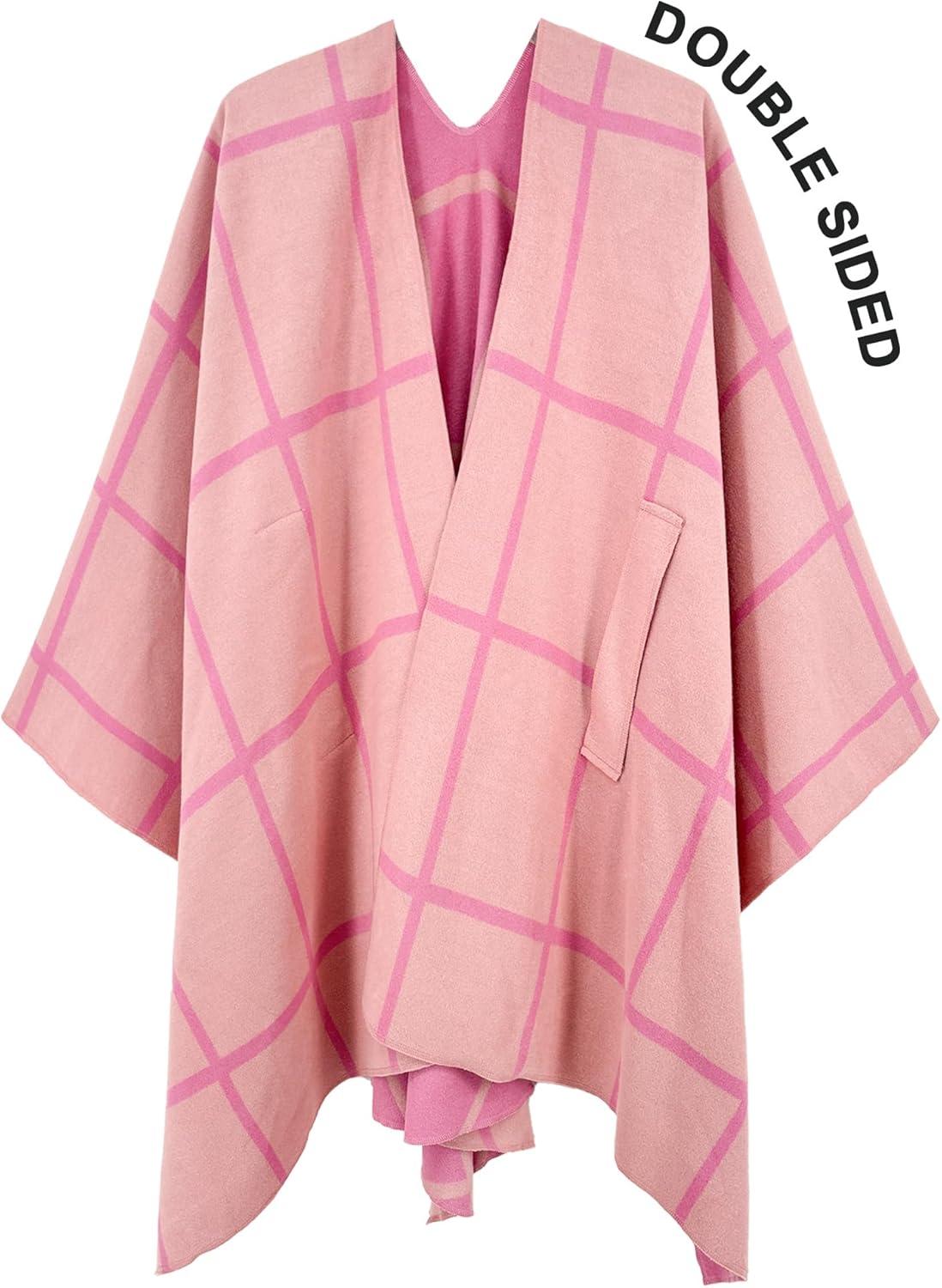 imageMoss Rose Womens Shawl Wrap Poncho Ruana Cape Open Front Cardigan Shawls for Fall WinterPink Plaid