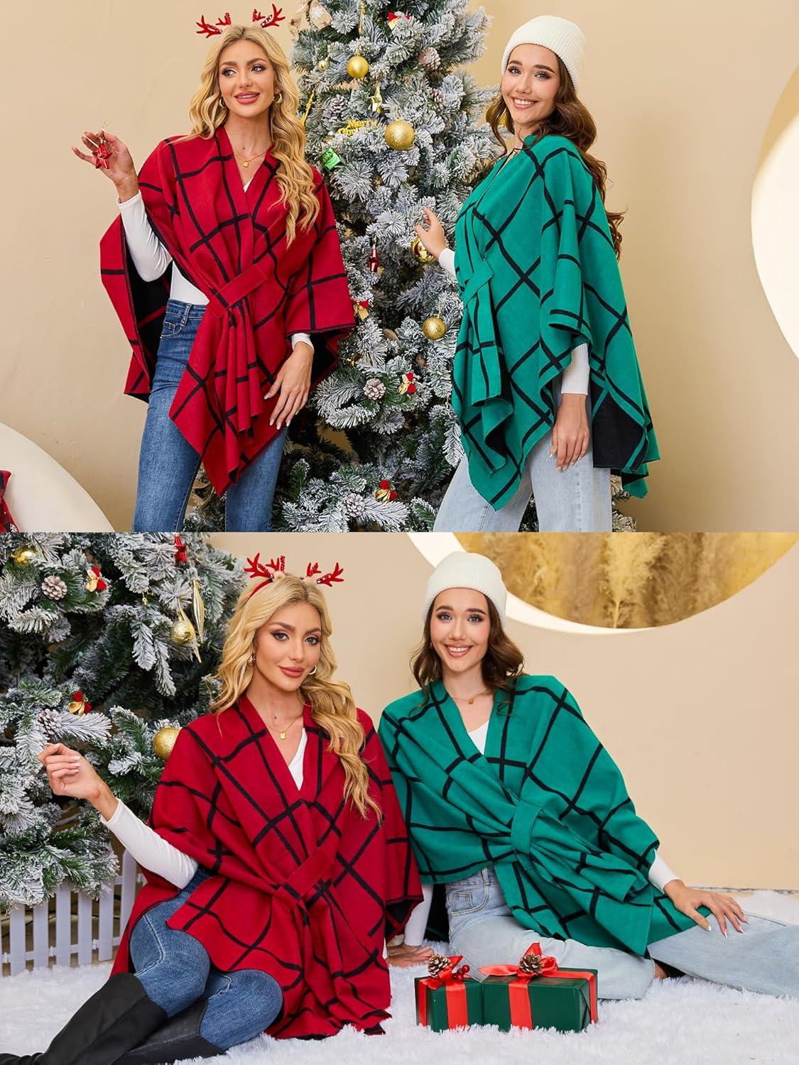 imageMoss Rose Womens Shawl Wrap Poncho Ruana Cape Open Front Cardigan Shawls for Fall WinterRedblack