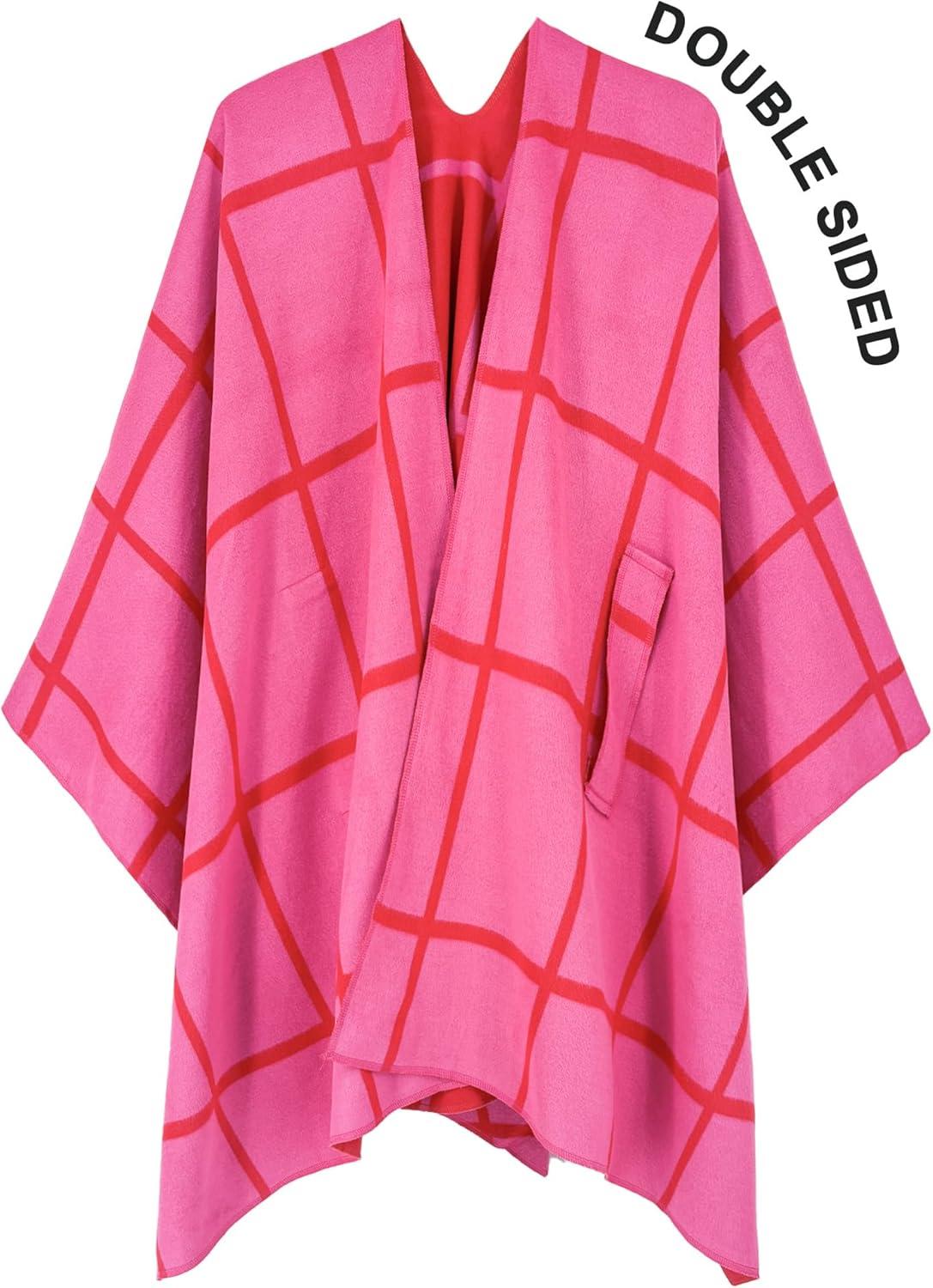 imageMoss Rose Womens Shawl Wrap Poncho Ruana Cape Open Front Cardigan Shawls for Fall WinterRosered