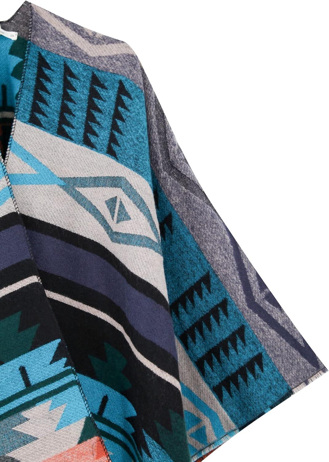 imageMoss Rose Womens Shawl Wrap Poncho Ruana Cape Open Front Cardigan Shawls for Fall WinterZ Blue