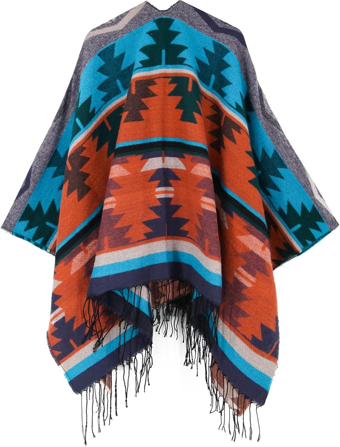 imageMoss Rose Womens Shawl Wrap Poncho Ruana Cape Open Front Cardigan Shawls for Fall WinterZ Blue