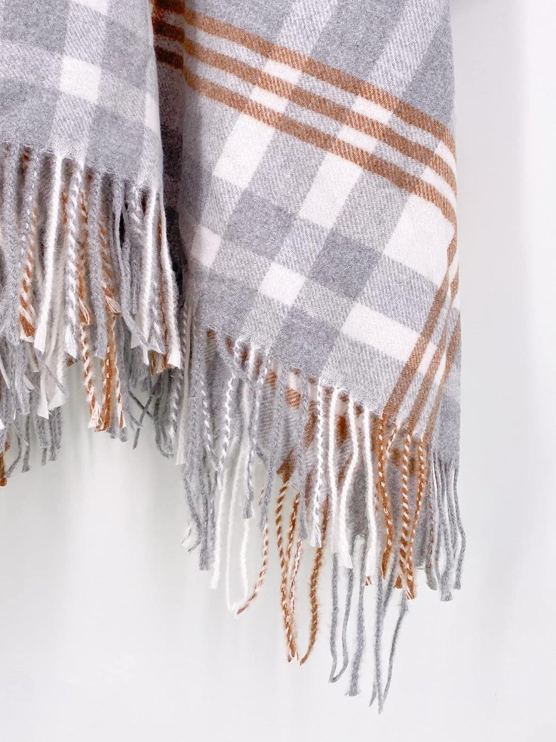 imageMoss Rose Womens Travel Plaid Shawl Wrap Open Front Poncho Cape for Fall WinterA Glacier Grey