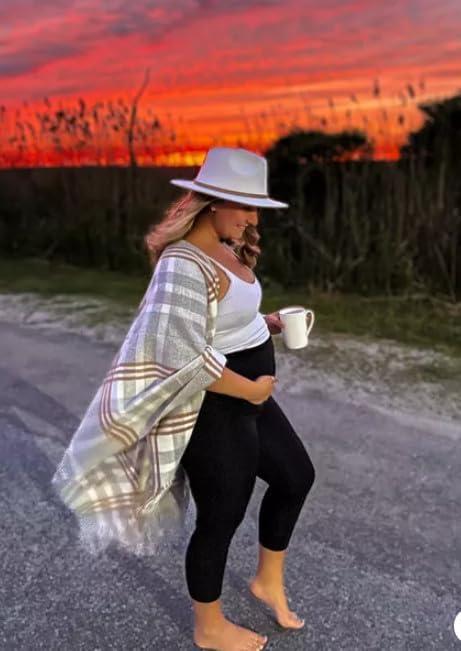 imageMoss Rose Womens Travel Plaid Shawl Wrap Open Front Poncho Cape for Fall WinterA Glacier Grey