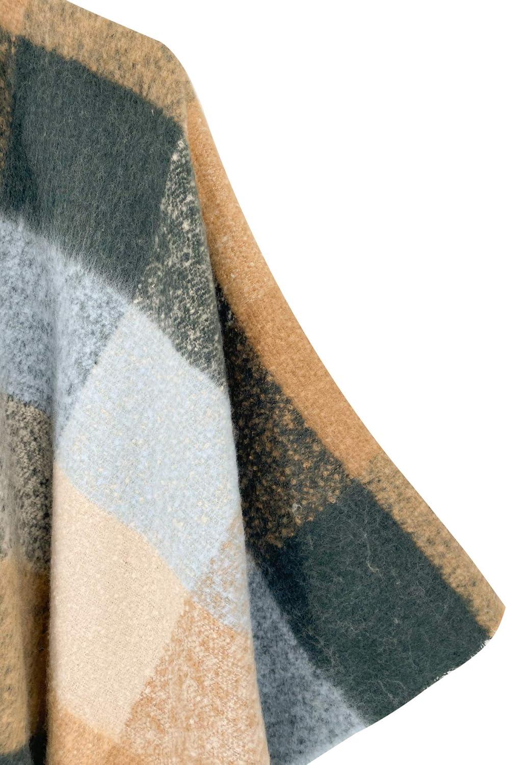 imageMoss Rose Womens Travel Plaid Shawl Wrap Open Front Poncho Cape for Fall WinterB Airy Grey