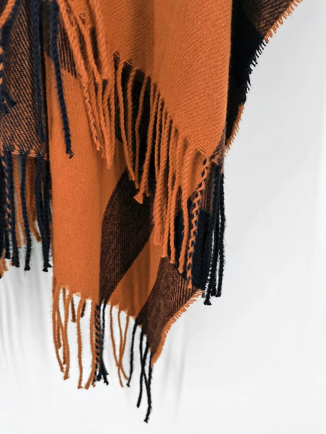 imageMoss Rose Womens Travel Plaid Shawl Wrap Open Front Poncho Cape for Fall WinterB Brown