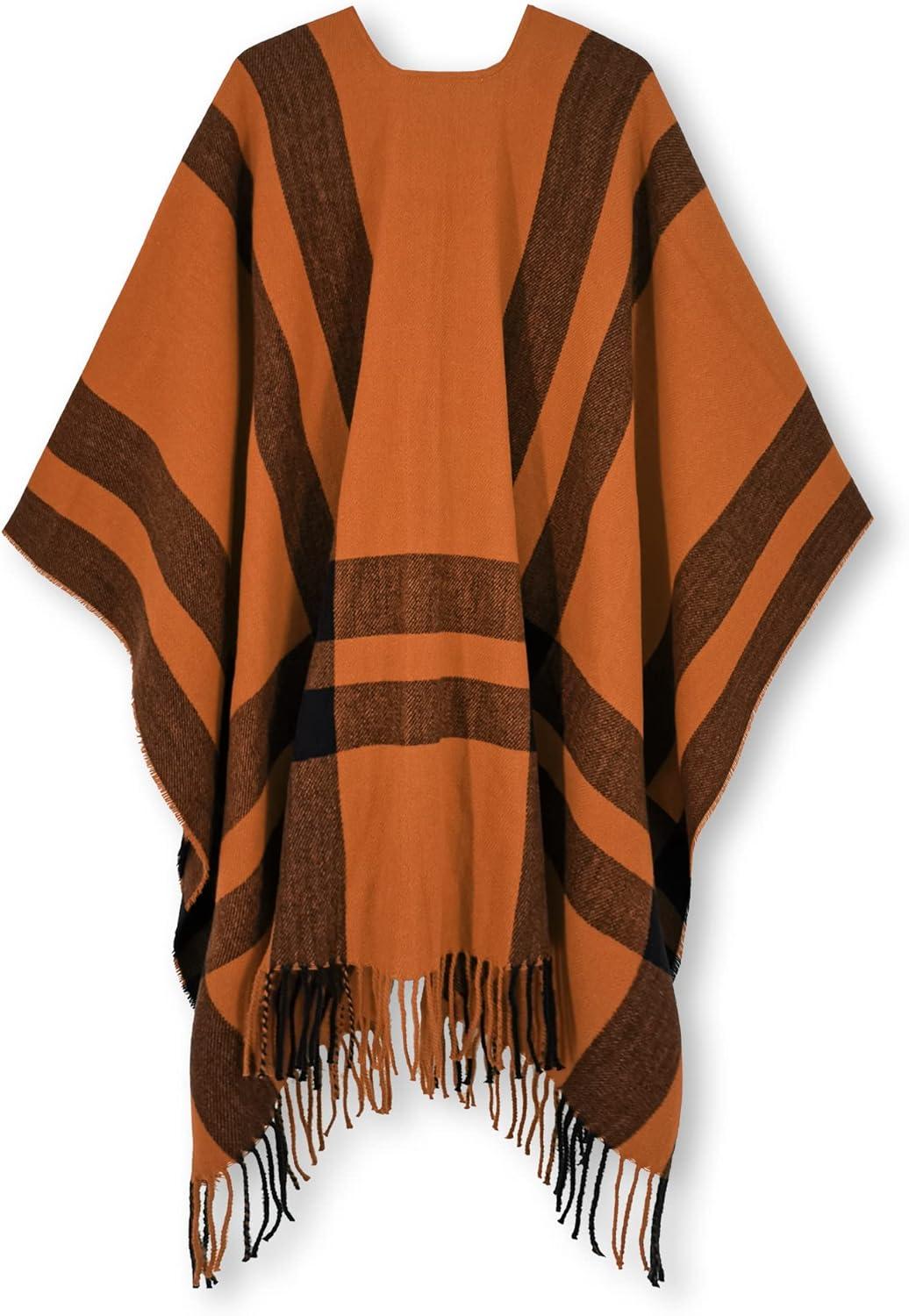 imageMoss Rose Womens Travel Plaid Shawl Wrap Open Front Poncho Cape for Fall WinterB Brown