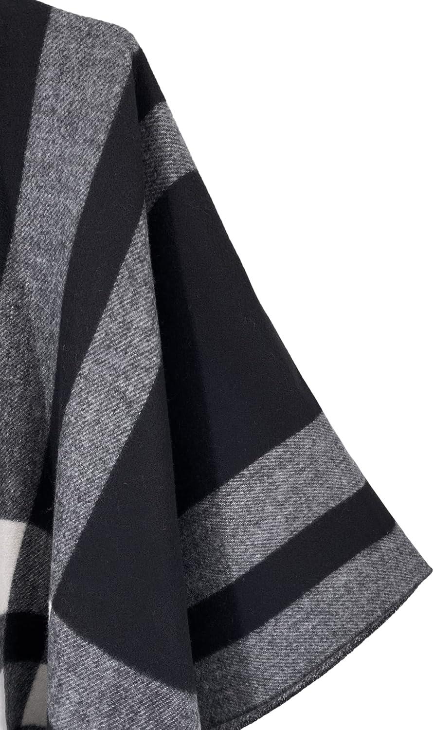 imageMoss Rose Womens Travel Plaid Shawl Wrap Open Front Poncho Cape for Fall WinterB Midnight Beige