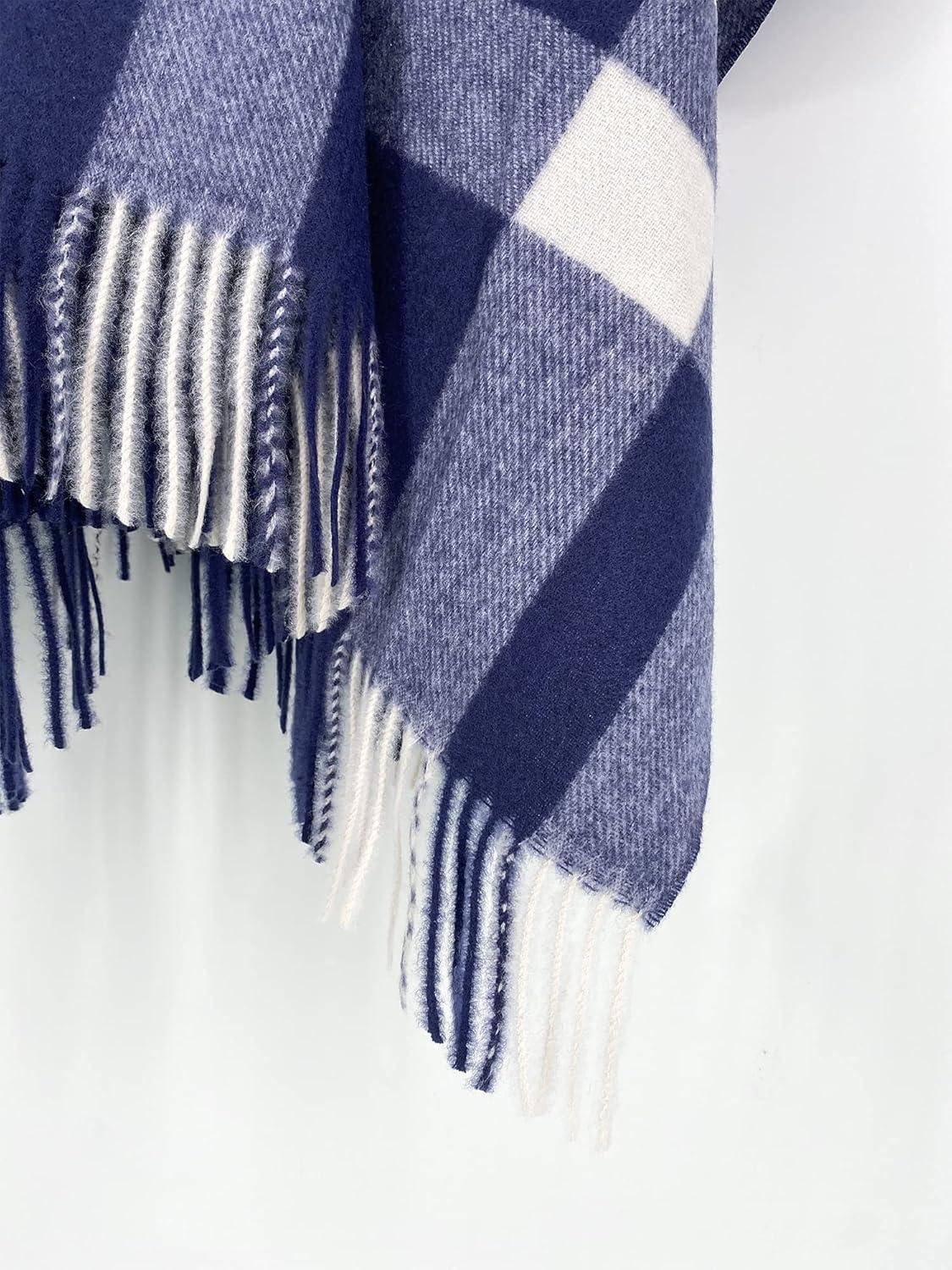 imageMoss Rose Womens Travel Plaid Shawl Wrap Open Front Poncho Cape for Fall WinterB Navy Blue