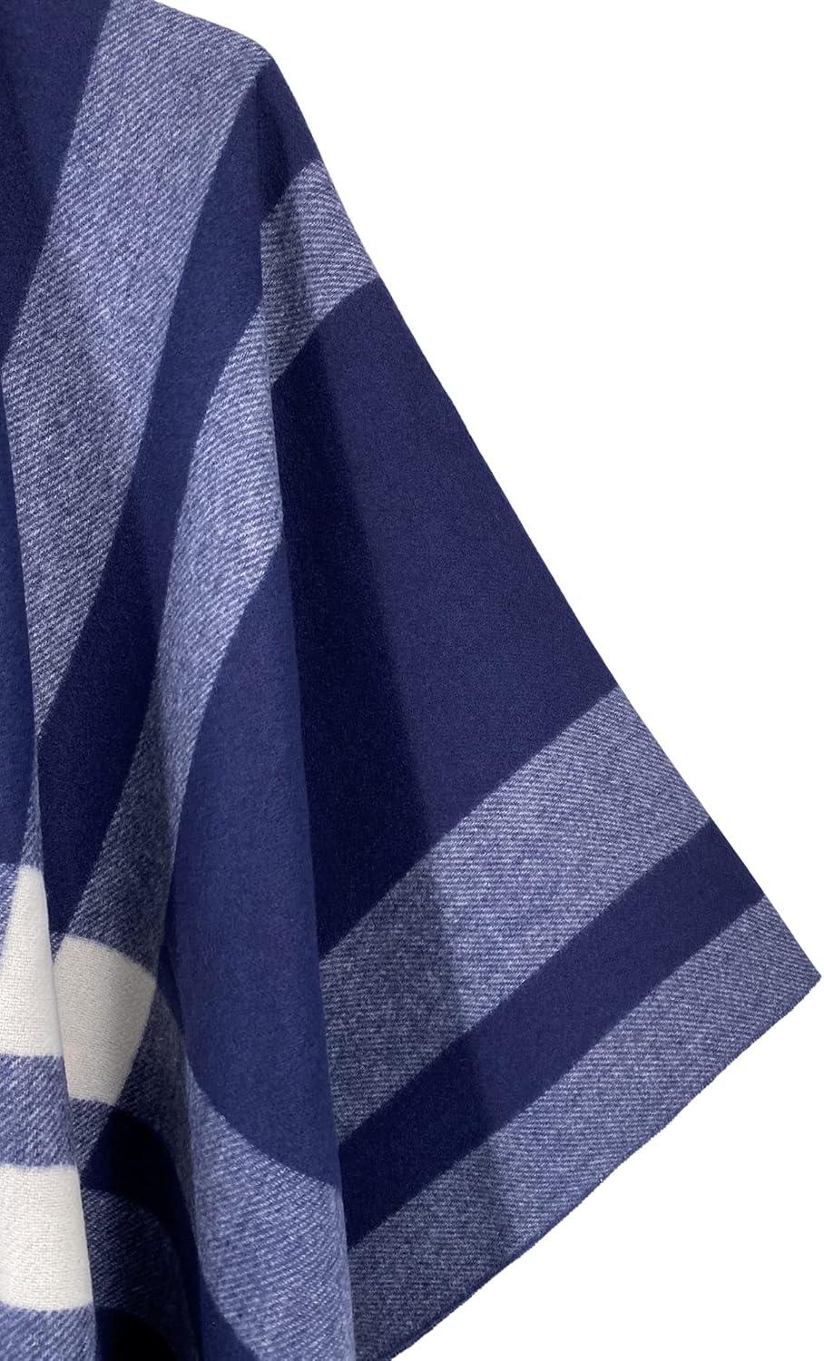 imageMoss Rose Womens Travel Plaid Shawl Wrap Open Front Poncho Cape for Fall WinterB Navy Blue