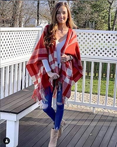 imageMoss Rose Womens Travel Plaid Shawl Wrap Open Front Poncho Cape for Fall WinterB Red