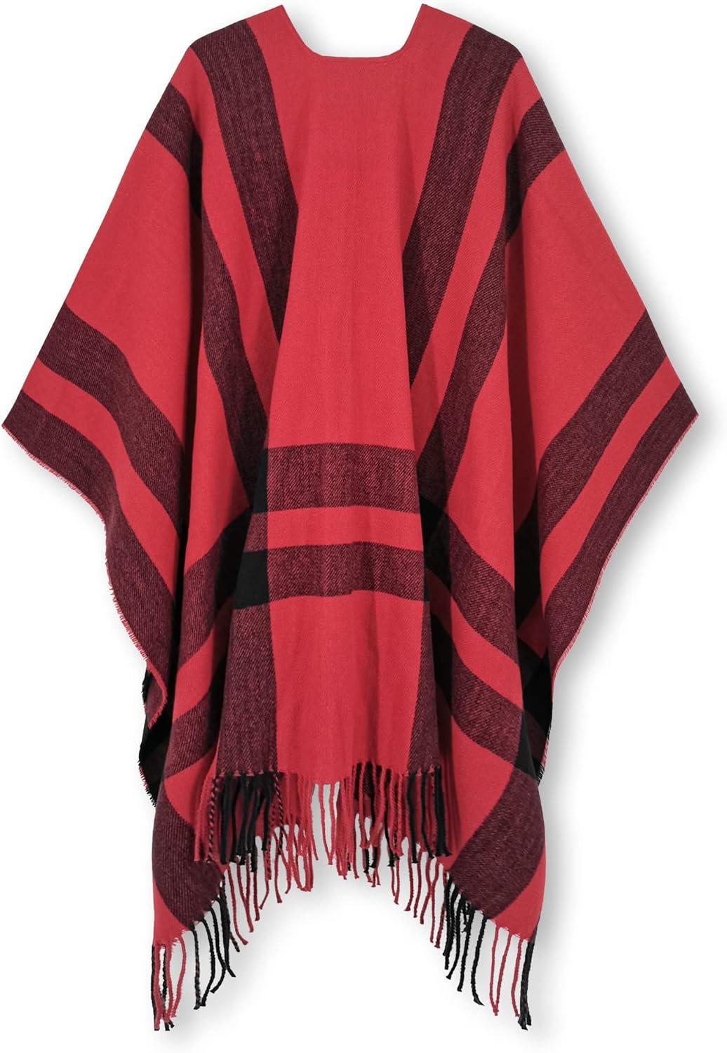 imageMoss Rose Womens Travel Plaid Shawl Wrap Open Front Poncho Cape for Fall WinterB Red2