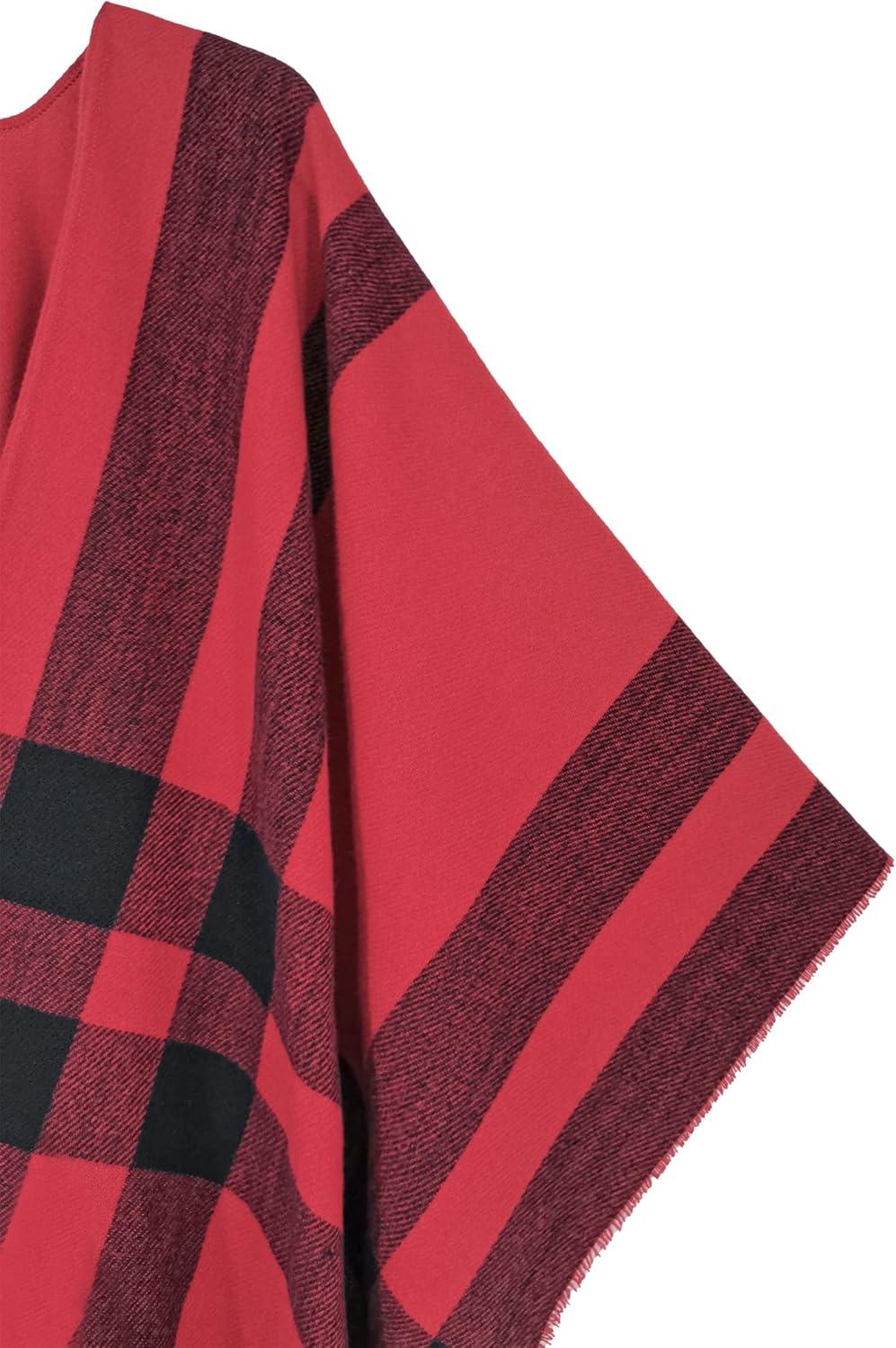 imageMoss Rose Womens Travel Plaid Shawl Wrap Open Front Poncho Cape for Fall WinterB Red2