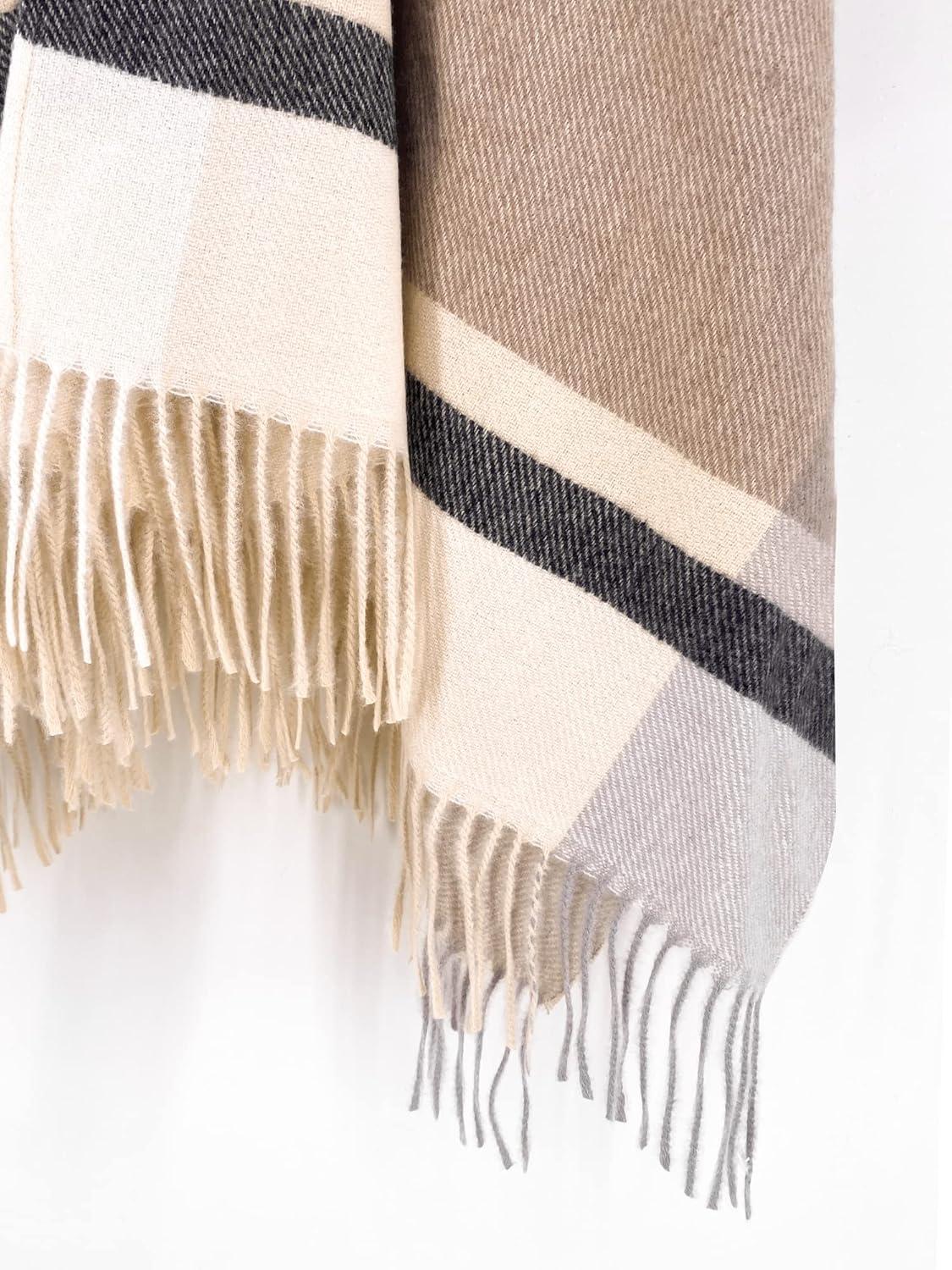 imageMoss Rose Womens Travel Plaid Shawl Wrap Open Front Poncho Cape for Fall WinterBeigekhaki