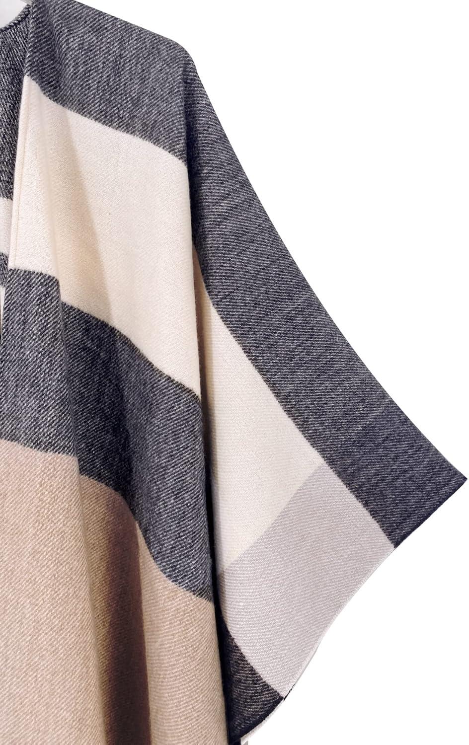 imageMoss Rose Womens Travel Plaid Shawl Wrap Open Front Poncho Cape for Fall WinterBeigekhaki