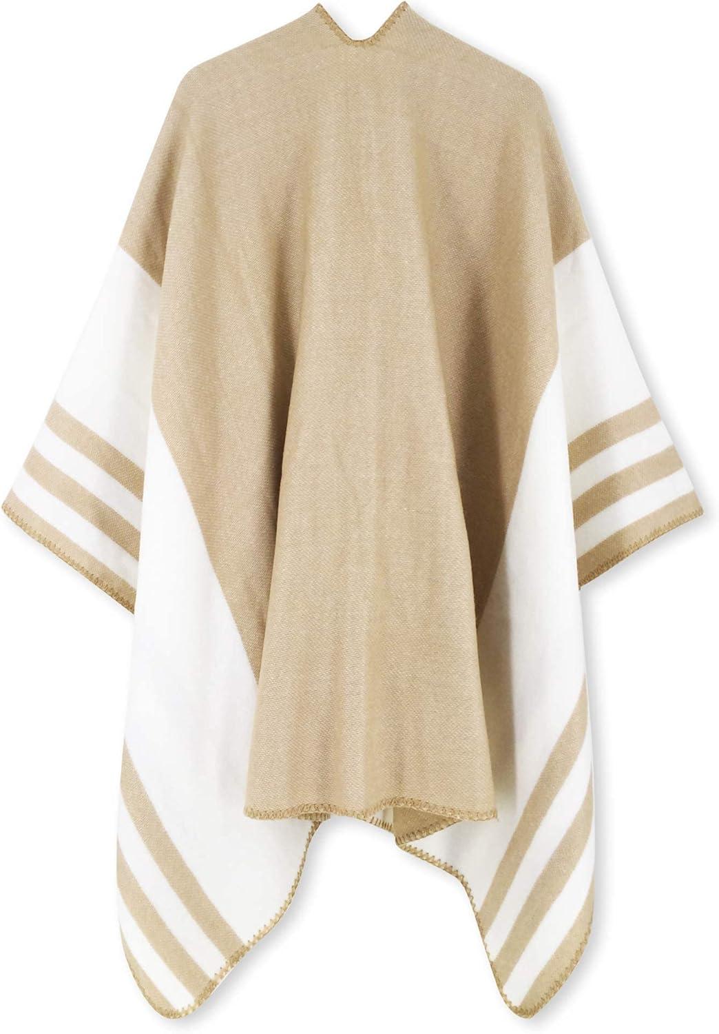 imageMoss Rose Womens Travel Plaid Shawl Wrap Open Front Poncho Cape for Fall WinterC Latte