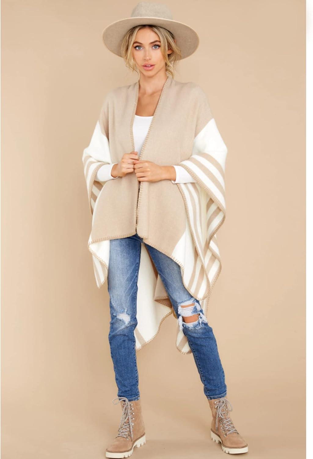 imageMoss Rose Womens Travel Plaid Shawl Wrap Open Front Poncho Cape for Fall WinterC Latte