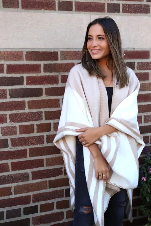 imageMoss Rose Womens Travel Plaid Shawl Wrap Open Front Poncho Cape for Fall WinterC Latte