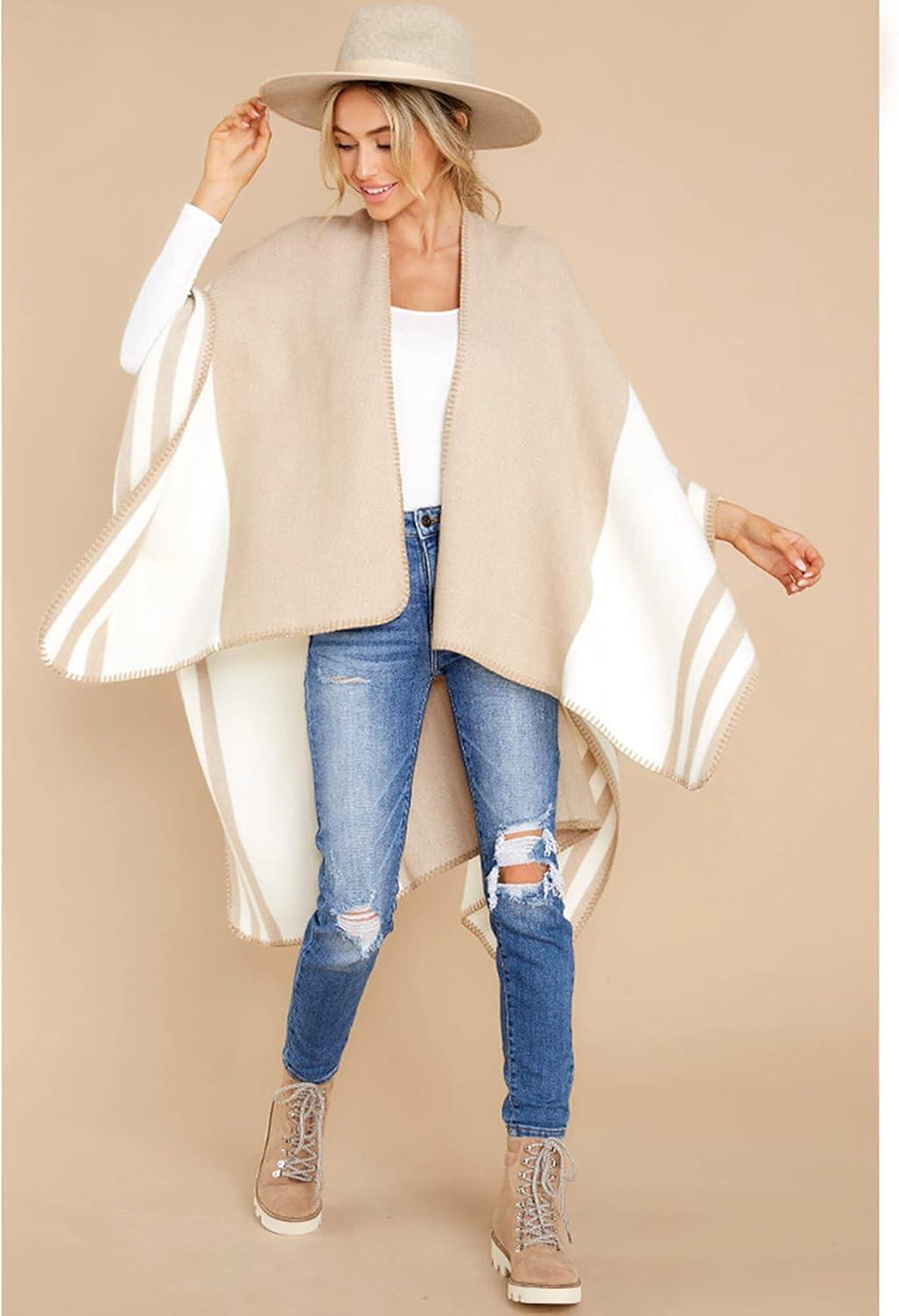 imageMoss Rose Womens Travel Plaid Shawl Wrap Open Front Poncho Cape for Fall WinterC Latte