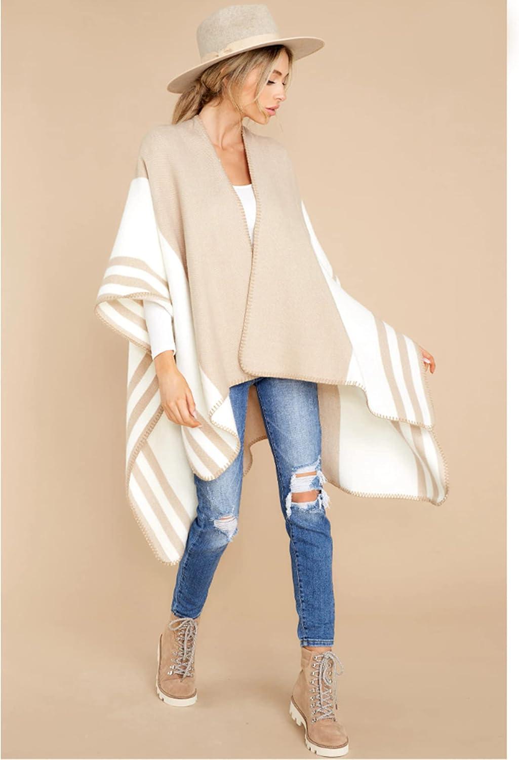 imageMoss Rose Womens Travel Plaid Shawl Wrap Open Front Poncho Cape for Fall WinterC Latte