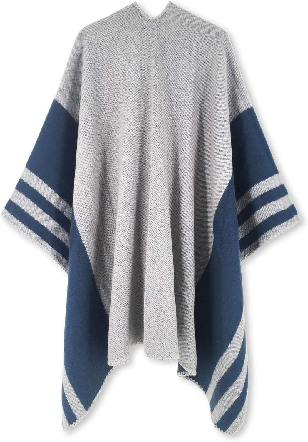 imageMoss Rose Womens Travel Plaid Shawl Wrap Open Front Poncho Cape for Fall WinterC Majolica Blue