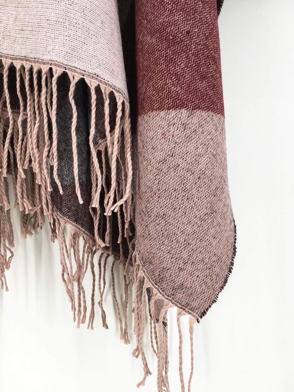 imageMoss Rose Womens Travel Plaid Shawl Wrap Open Front Poncho Cape for Fall WinterD Maroon Triangle