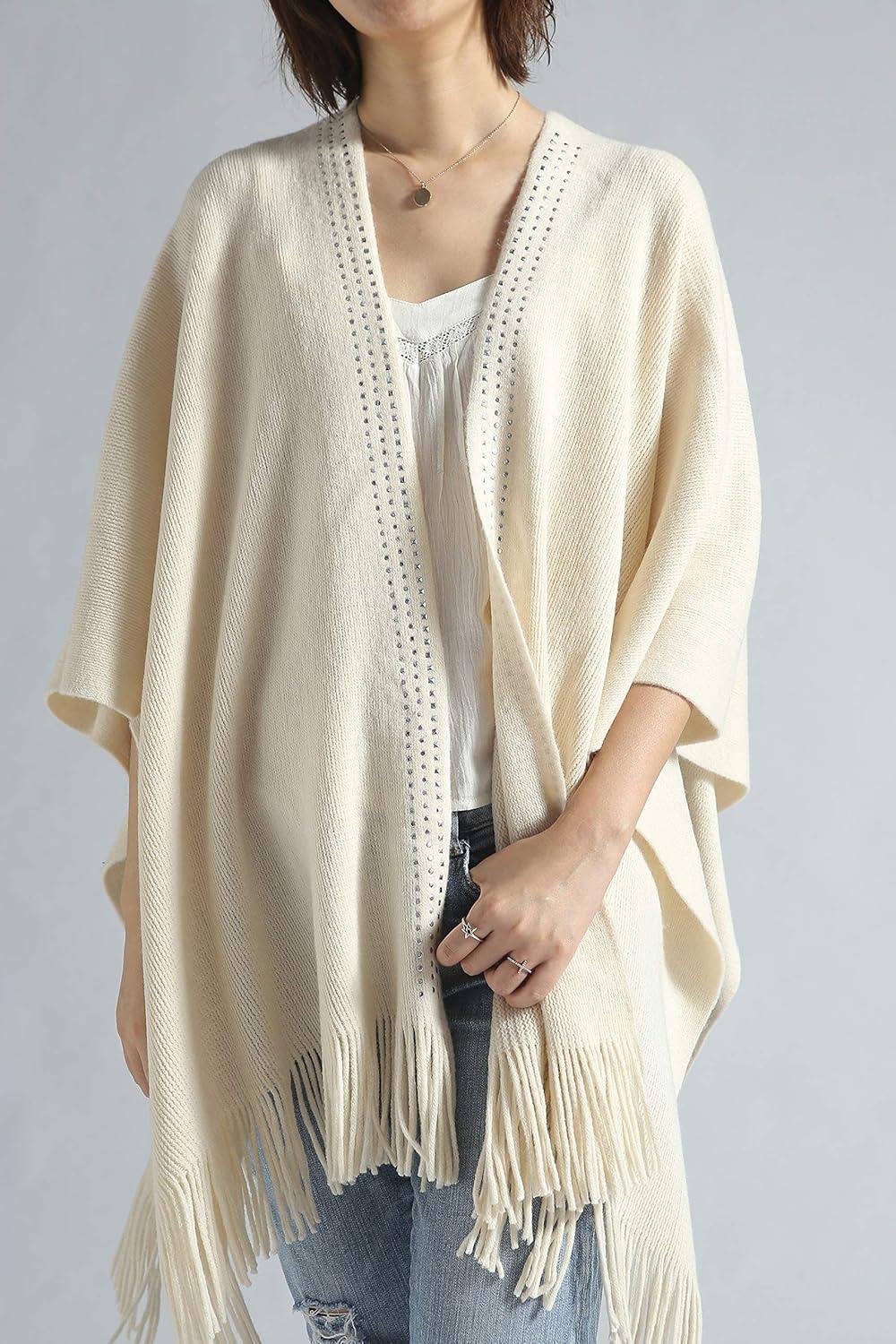 imageMoss Rose Womens Travel Plaid Shawl Wrap Open Front Poncho Cape for Fall WinterE Beige Rivets