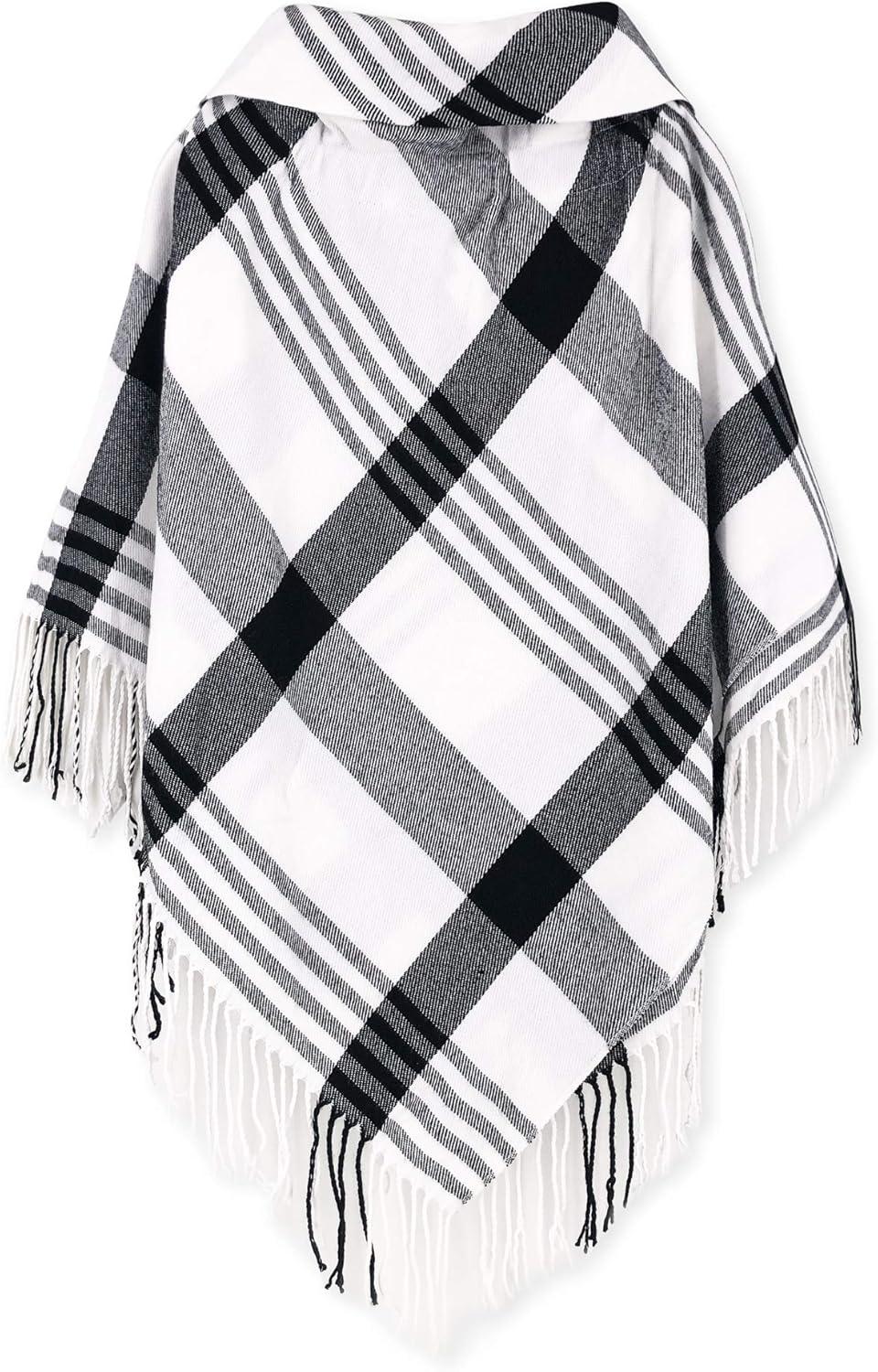 imageMoss Rose Womens Travel Plaid Shawl Wrap Open Front Poncho Cape for Fall WinterE Black Grid