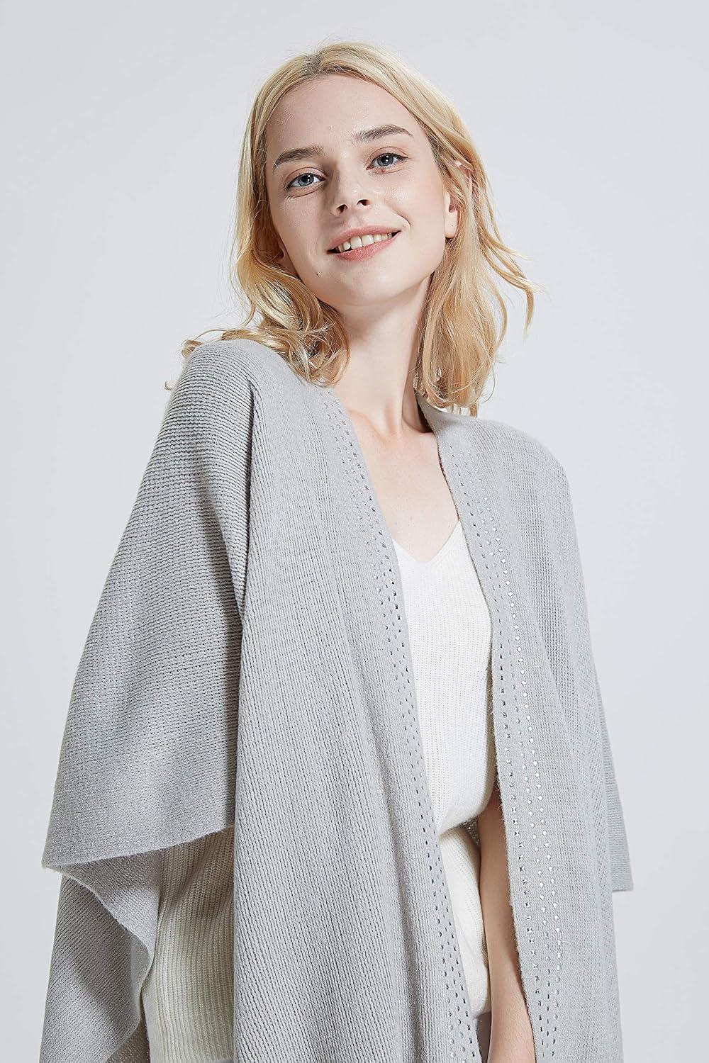 imageMoss Rose Womens Travel Plaid Shawl Wrap Open Front Poncho Cape for Fall WinterE Grey Rivets