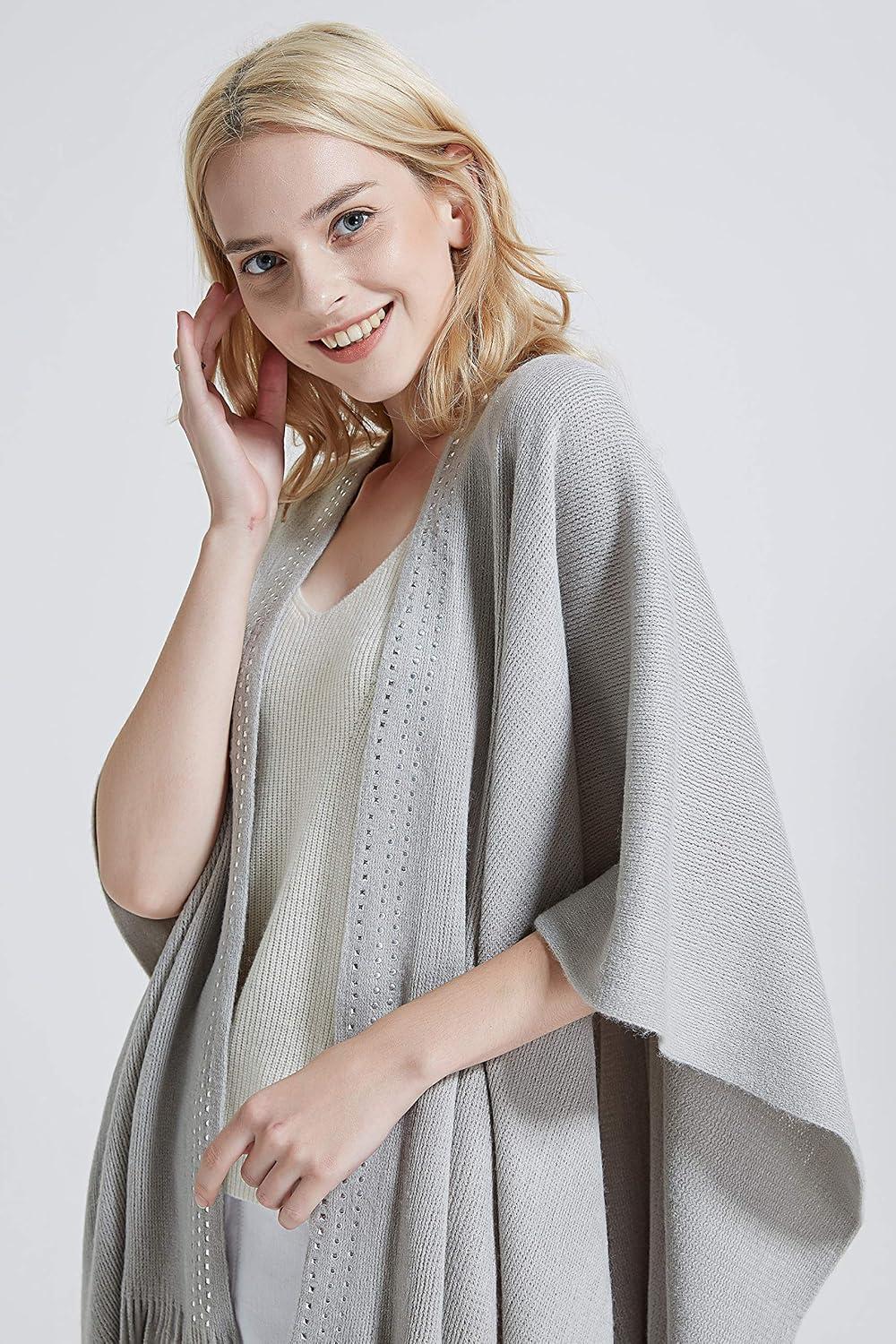 imageMoss Rose Womens Travel Plaid Shawl Wrap Open Front Poncho Cape for Fall WinterE Grey Rivets