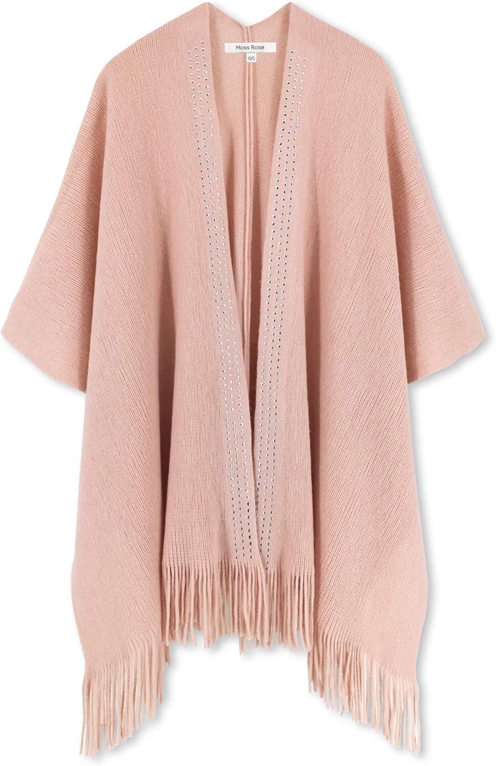 imageMoss Rose Womens Travel Plaid Shawl Wrap Open Front Poncho Cape for Fall WinterE Pink Rivets