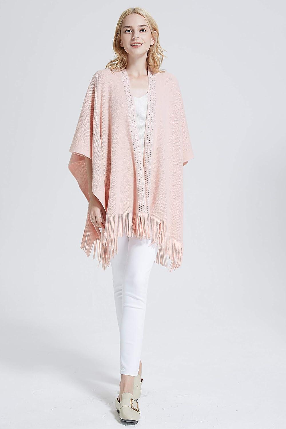 imageMoss Rose Womens Travel Plaid Shawl Wrap Open Front Poncho Cape for Fall WinterE Pink Rivets