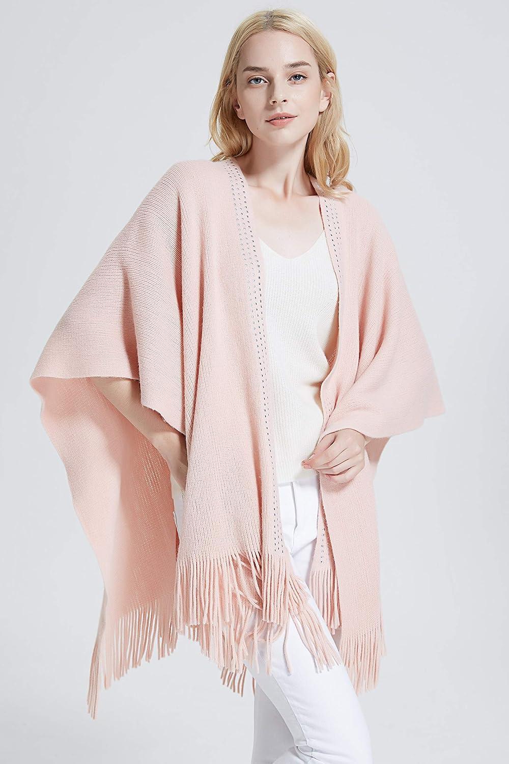 imageMoss Rose Womens Travel Plaid Shawl Wrap Open Front Poncho Cape for Fall WinterE Pink Rivets