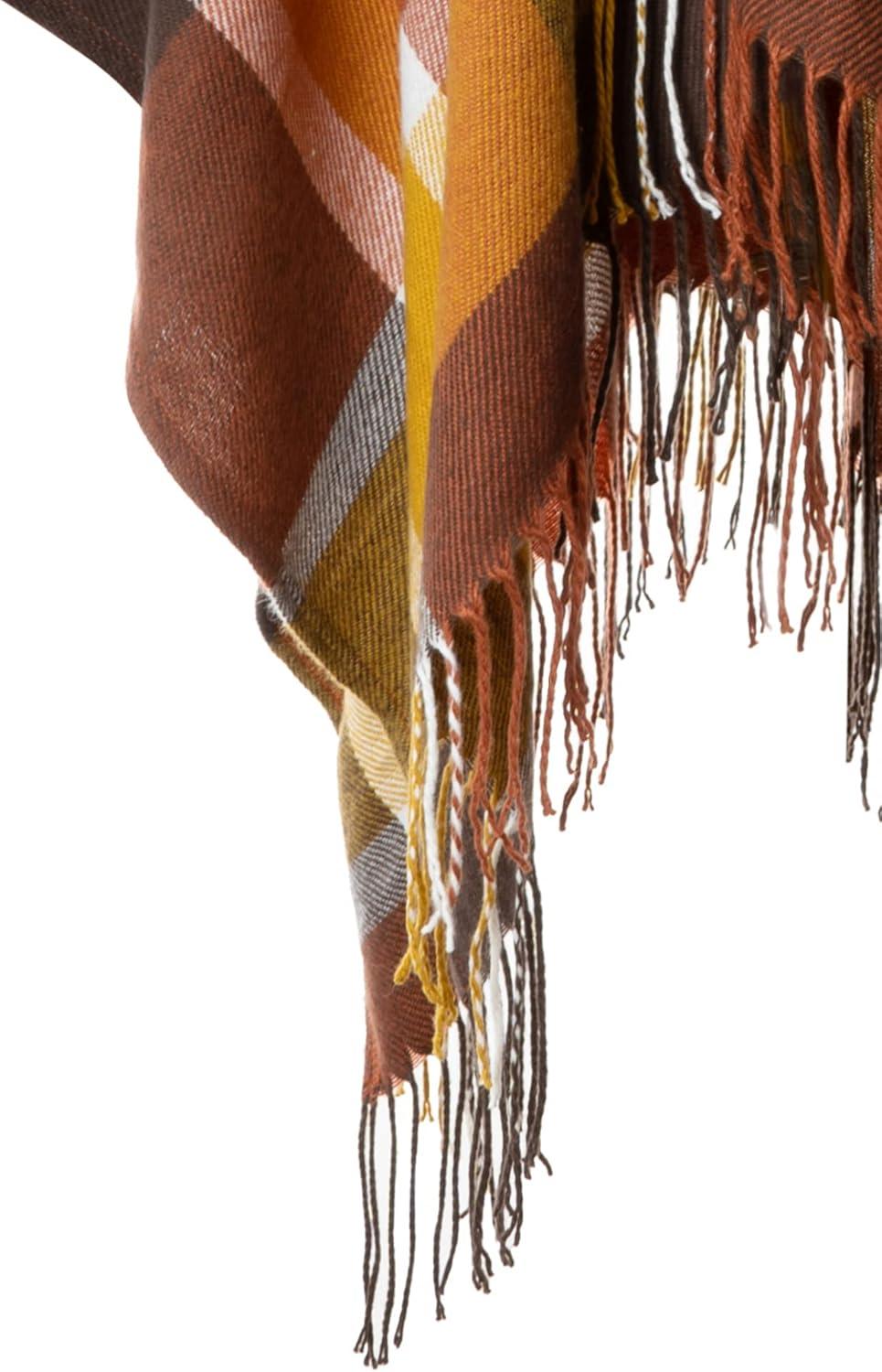 imageMoss Rose Womens Travel Plaid Shawl Wrap Open Front Poncho Cape for Fall WinterFs Cider Clay