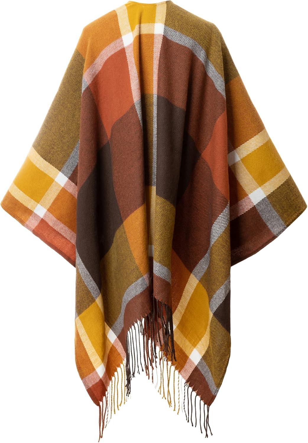imageMoss Rose Womens Travel Plaid Shawl Wrap Open Front Poncho Cape for Fall WinterFs Cider Clay