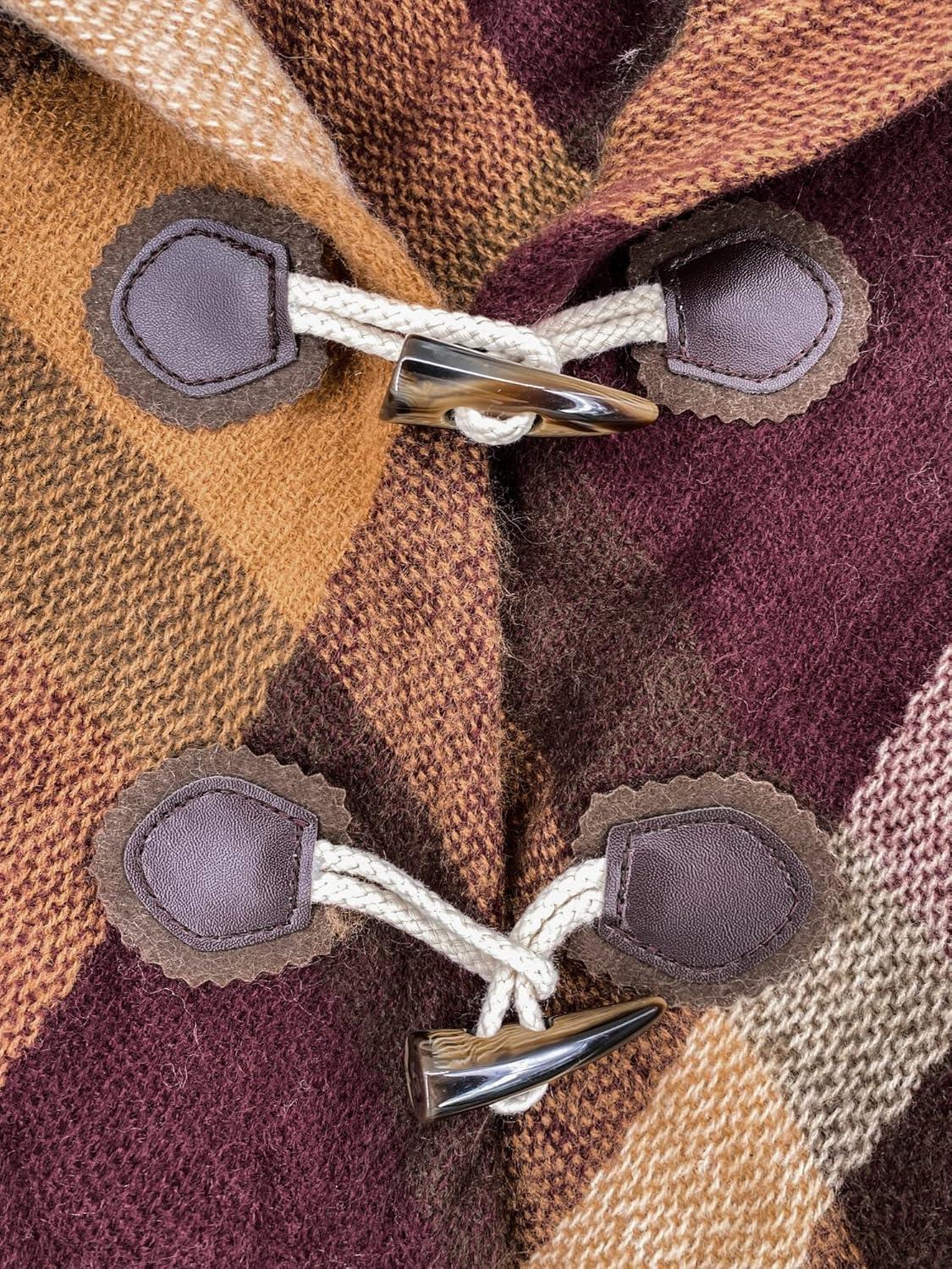 imageMoss Rose Womens Travel Plaid Shawl Wrap Open Front Poncho Cape for Fall WinterFs Deep Crimson