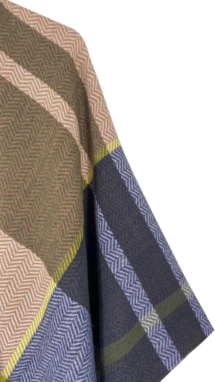 imageMoss Rose Womens Travel Plaid Shawl Wrap Open Front Poncho Cape for Fall WinterG Khaki and Blue Plaid