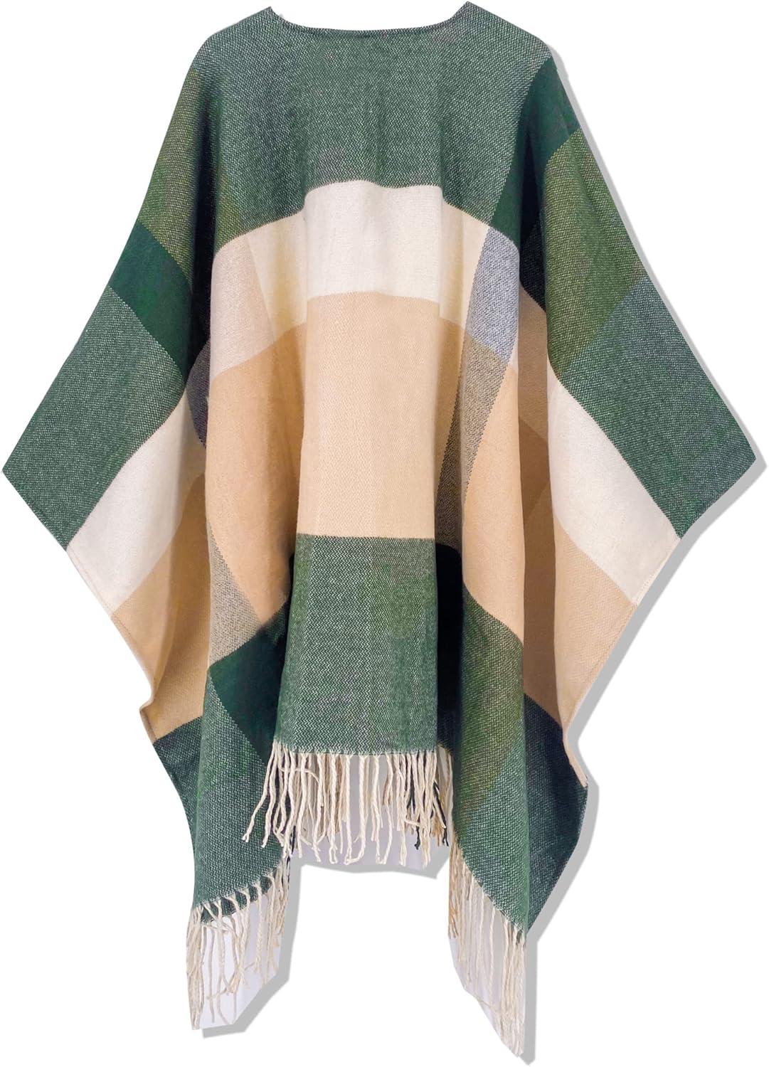 imageMoss Rose Womens Travel Plaid Shawl Wrap Open Front Poncho Cape for Fall WinterGreen Plaid