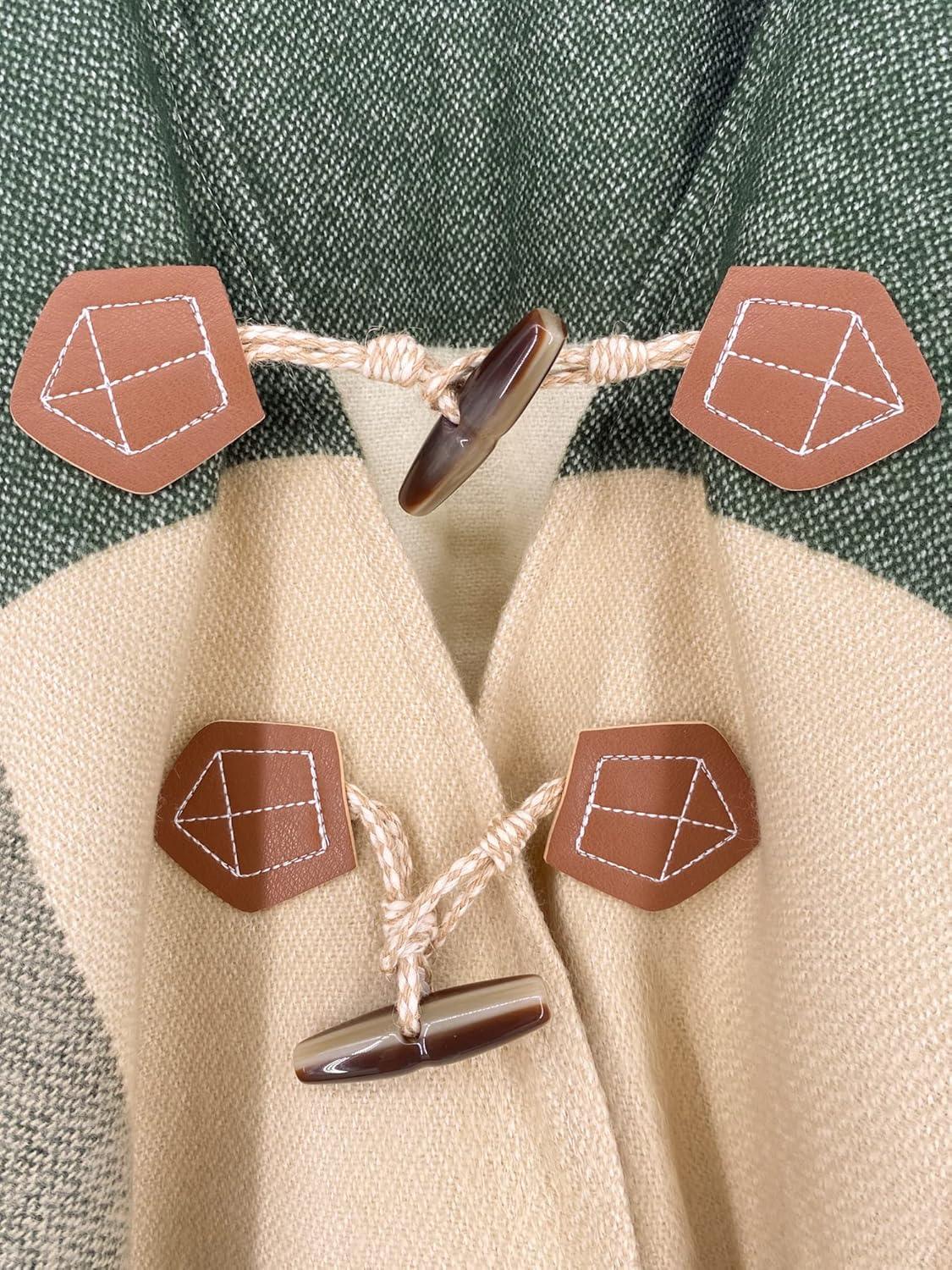 imageMoss Rose Womens Travel Plaid Shawl Wrap Open Front Poncho Cape for Fall WinterGreen Plaid